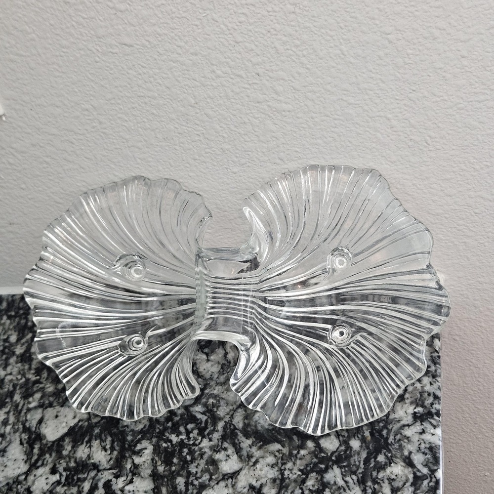 shell shape clear glass Seascape Florida pattern two-part footed serving dishโ